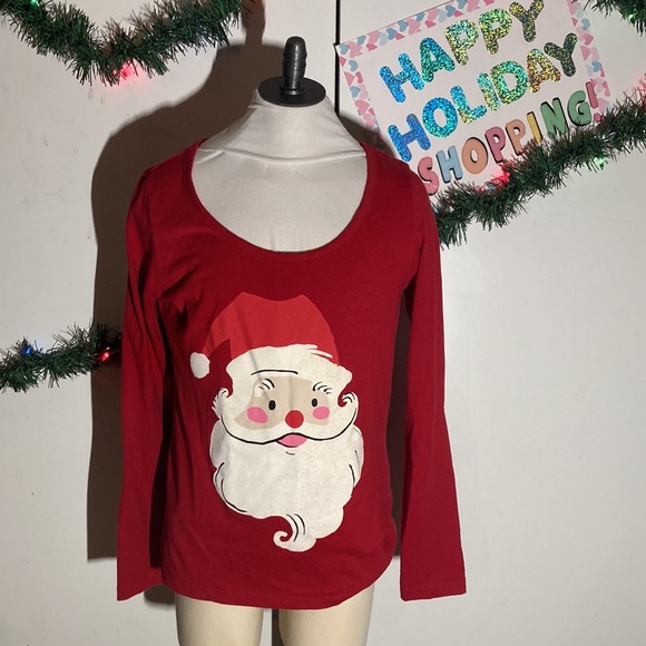 NiteNite Santa Face Size M Long Sleeve Red Night Shirt 60% Cotton 40% Polyester - Picture 1 of 6